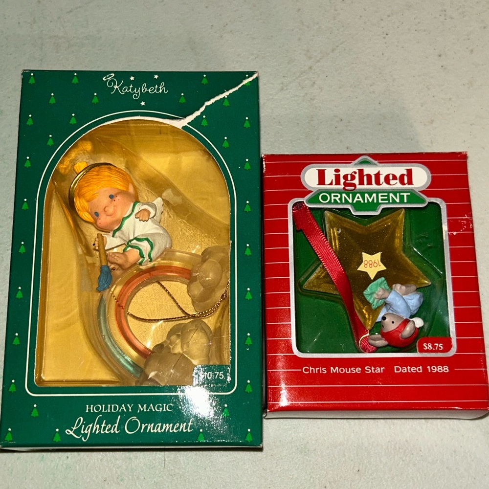 2 Vintage Hallmark Holiday Magic Lighted Ornaments